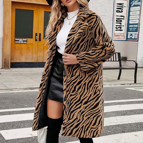 Womens Leopard Print Fleece Faux Fur Long Jacket Overcoat Plus Size Q3062