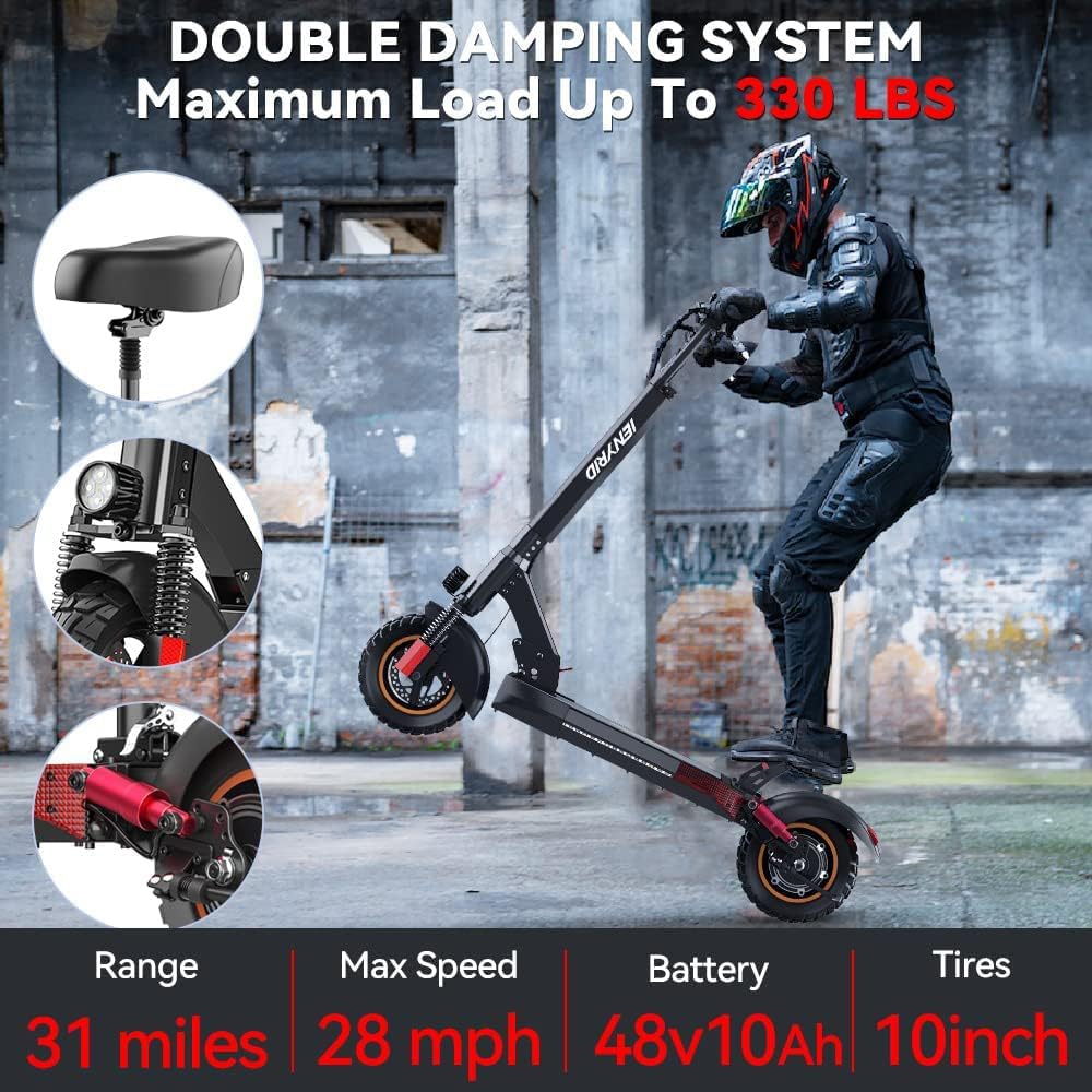 Electric Scooter with Seat, 10 inch Air Tire, 600W Motor, 31 Miles Max Range, 28 Mph Top Speed I438840