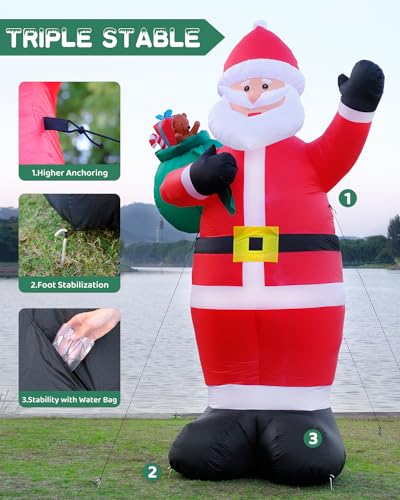 12FT Giant Christmas Inflatables LED Lighted Blow Up Santa Claus with Rotating Lights B782922