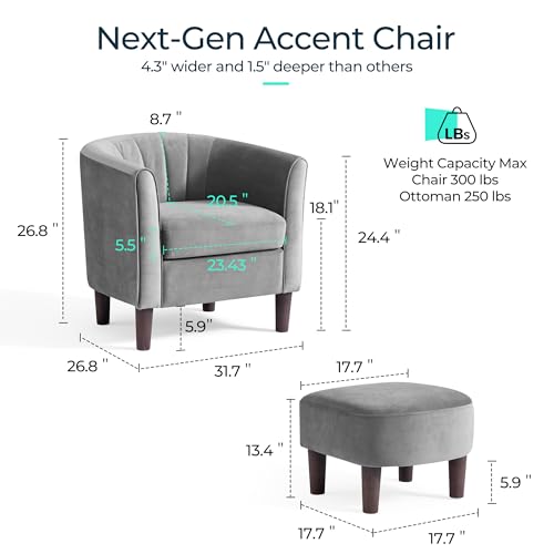 Olive Green Velvet Accent Chair with Ottoman E416551