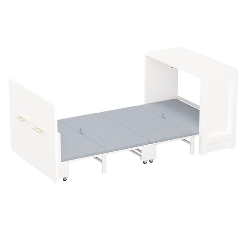 White Twin Folding Murphy Bed with Mattresses and Desk H653