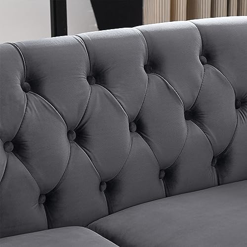 Grey Velvet 3 Seater Sofa with Pillows I52242