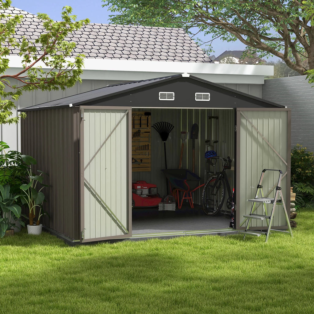 10 x 10 ft Outdoor Storage Metal Shed, Brown G85295