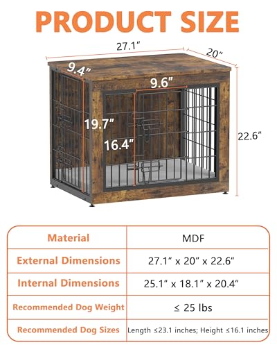 Grey 27" Wooden Dog Crate with Double Doors G613