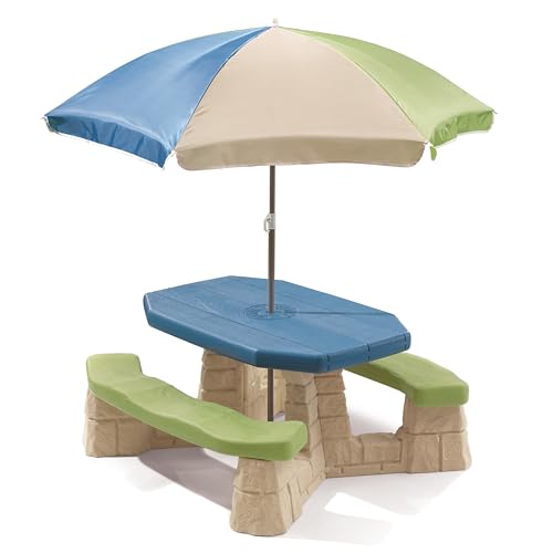 Blue & Green Kids Picnic Table with Removable Umbrella L9185