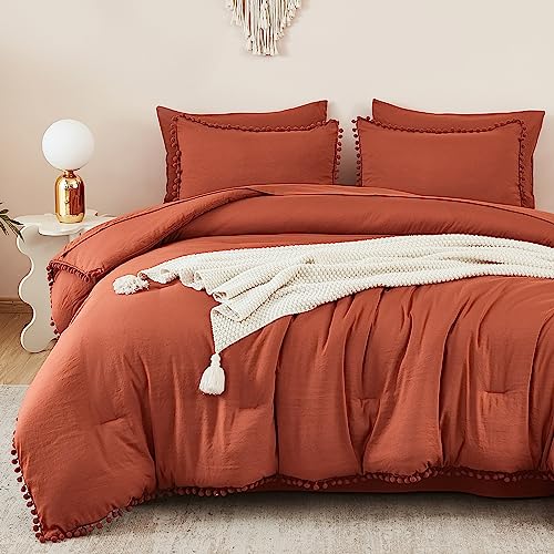 King Size 7 Pieces Terracotta Burnt Orange Comforter Set J43003