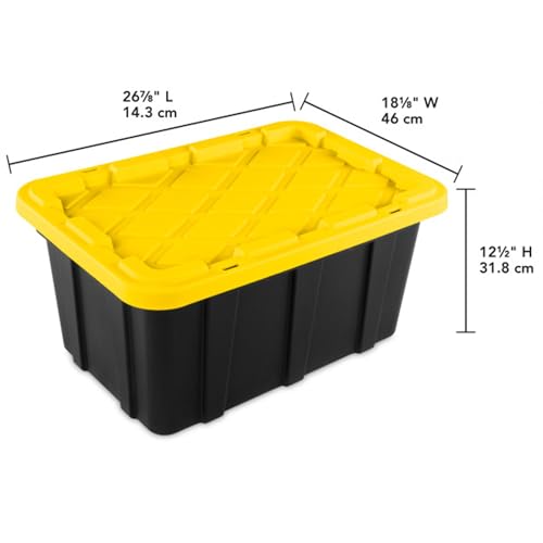 38 Gallon Black/Yellow Stackable Storage Tote with Lid, 8 Pack U998603