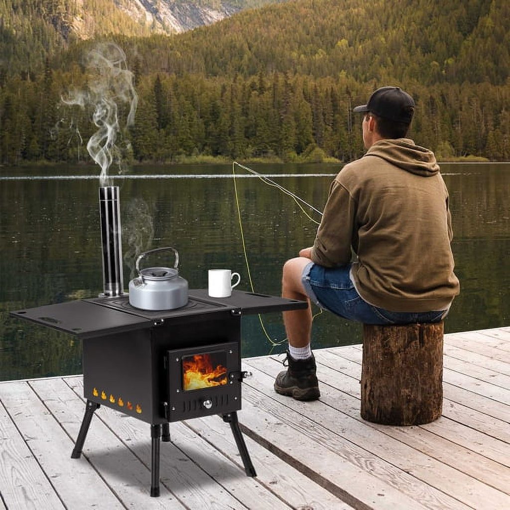 Black Outdoor Wood Burning Stove with Chimney Pipes Z8594