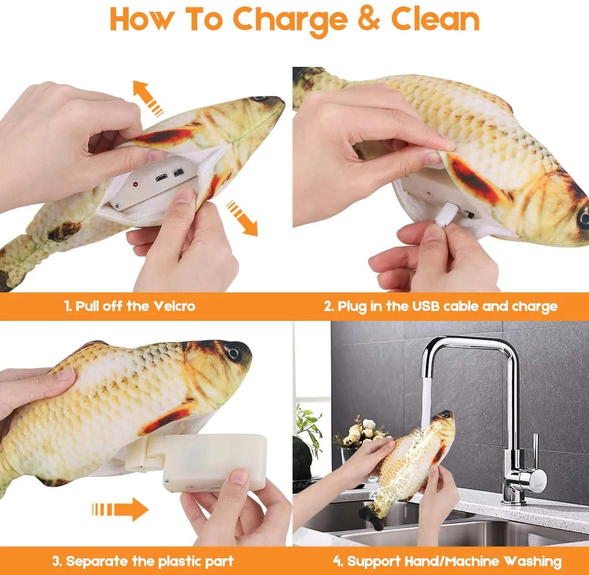Flopping Fish Cat Toy with Catnip Bag Motion Plush Interactive Cat Toy K69182