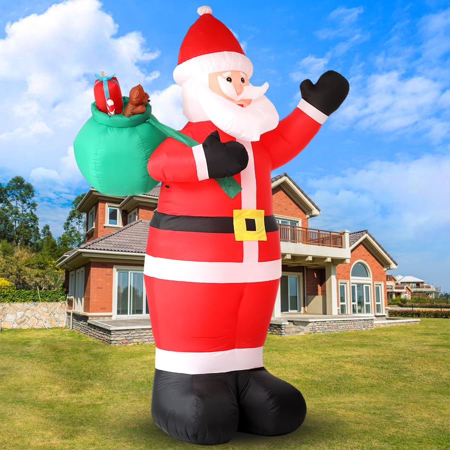 12FT Giant Christmas Inflatables LED Lighted Blow Up Santa Claus with Rotating Lights B782922