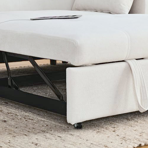 White 54" Chenille 2-Seater Convertible Sofa Bed with USB Power Outlet E2438