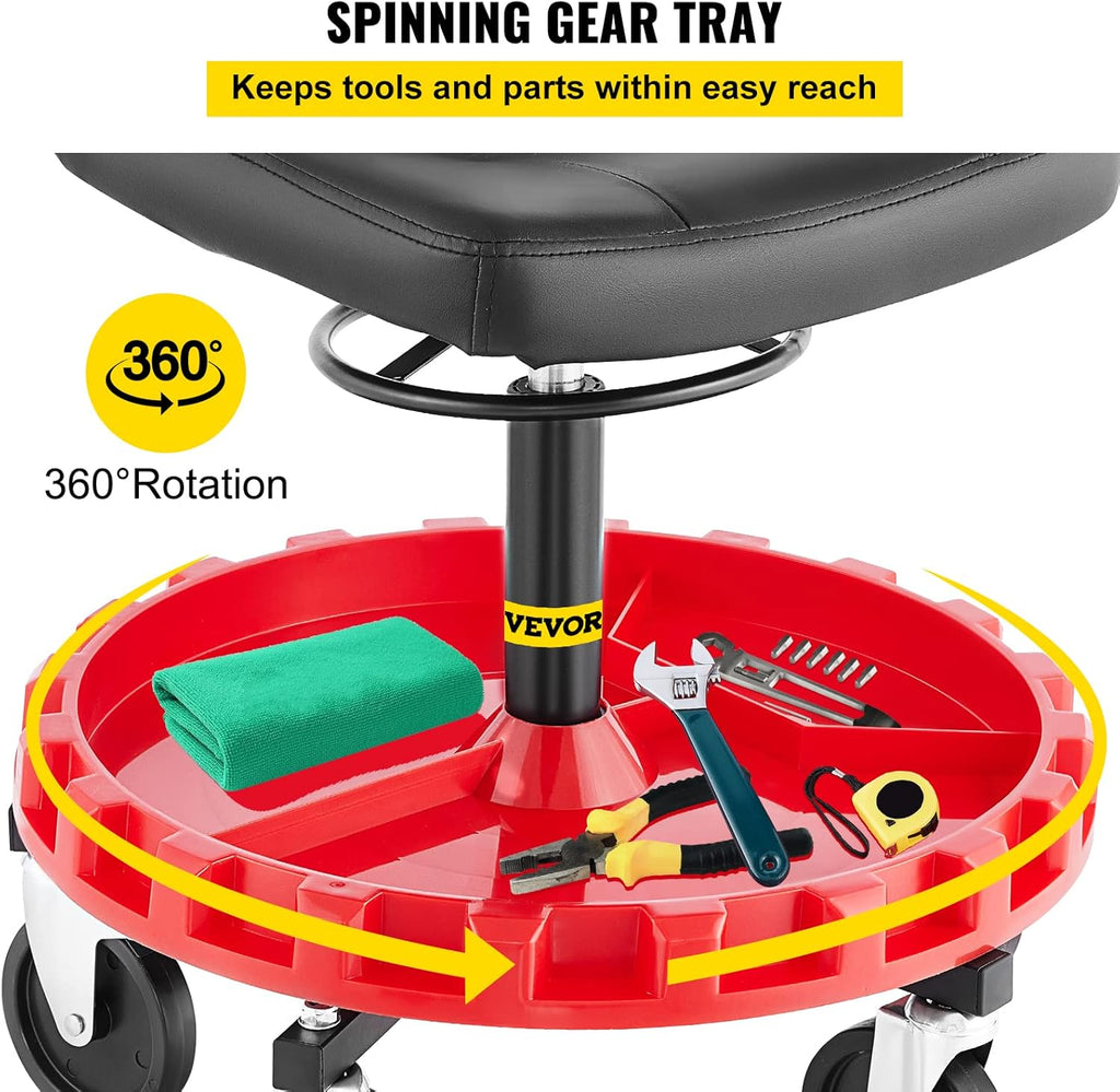 400 LBS Adjustable Height Rolling Garage Stool with Round Tray R9114