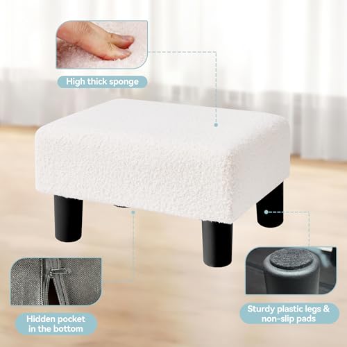 Beige Sherpa Small Rectangle Foot Stool with Legs H120161