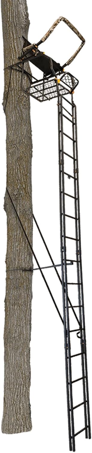 Black 20-Foot Tall 1 Person Hunting Ladder Tree Stand with Shooting Rail and Flex-Tek Seat (2 Pack) I64524