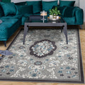 Gray 6'7" x 9' Non-Skid Rubber Backing Floral Area Rug N239