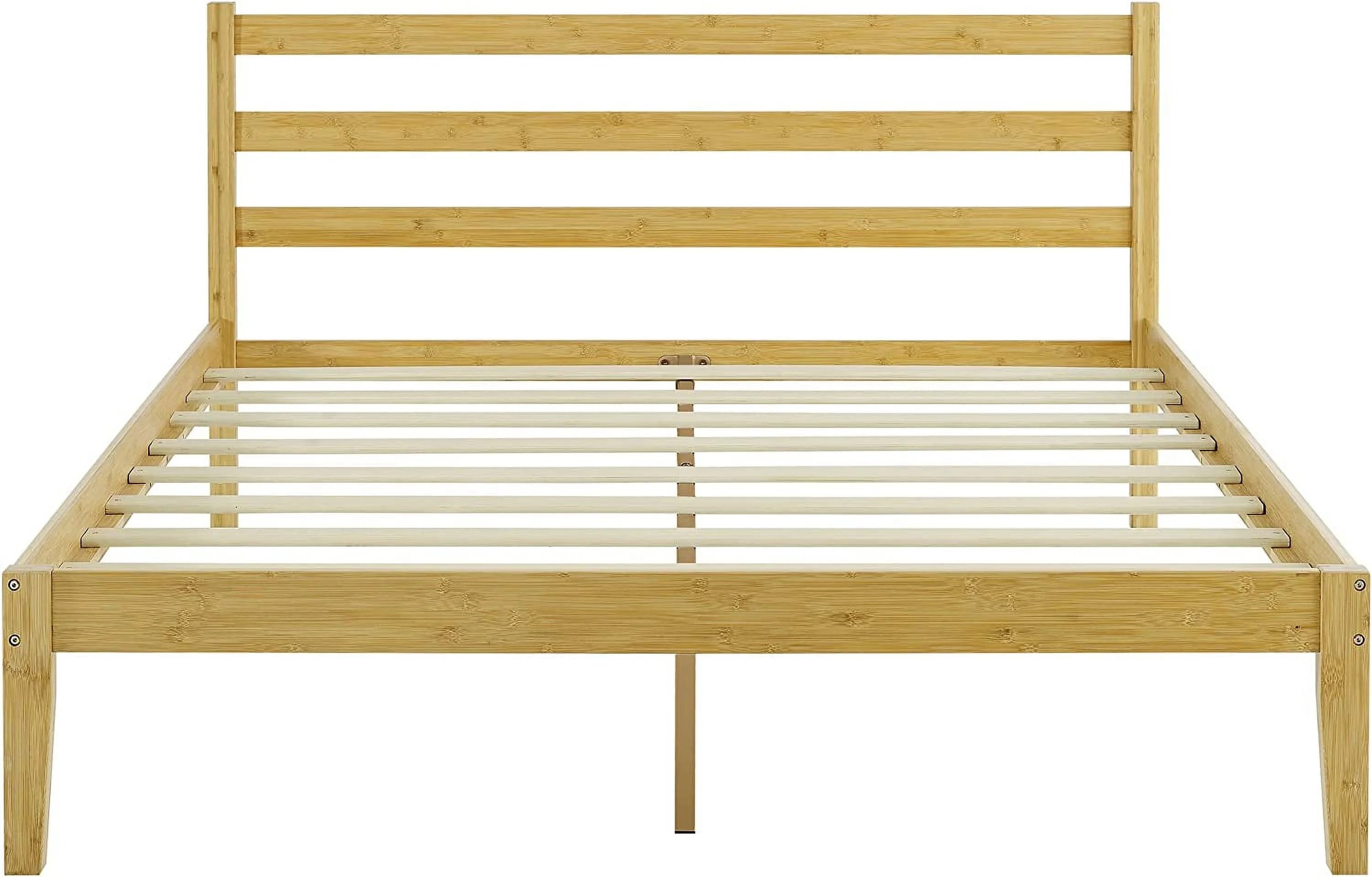 Natural Bamboo Queen Platform Bed Frame With Headboard P621