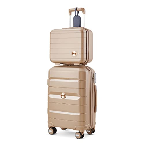 20" Carry On Luggage and 14" Mini Cosmetic Cases Travel Set Lightweight Polypropylene Hardside Suitcase with TSA Lock YKK Zipper Spinner Wheels (2 Piece Set, Ice Blue) Y27825