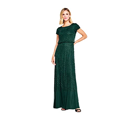 Short Sleeve Blouson Beaded Gown R8616