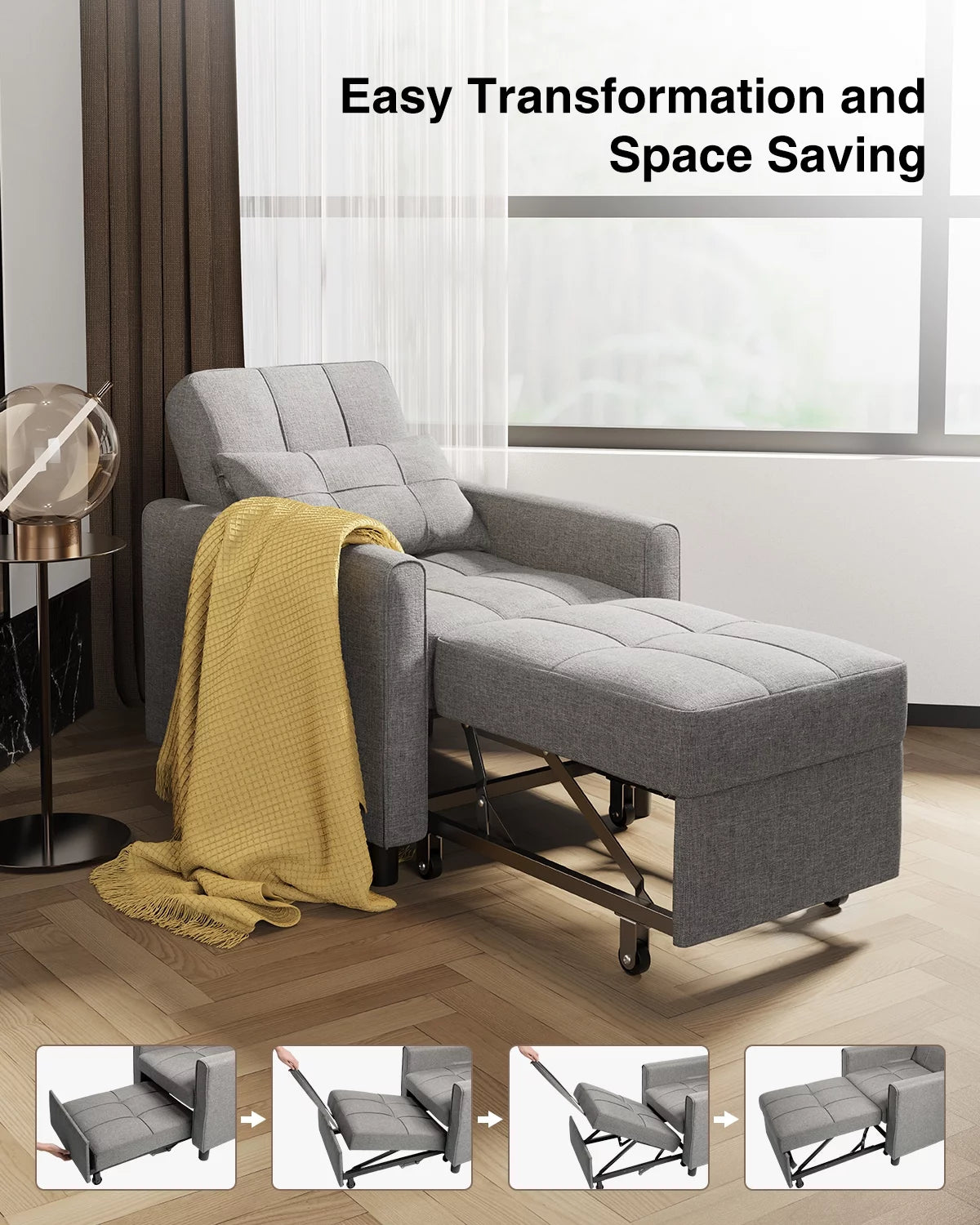 Grey Convertible Chair Single Bed R858
