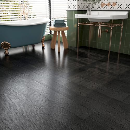 17-Pack 6"x36" Black Wood Luxury Vinyl Plank Flooring Peel and Stick Tiles Q126697