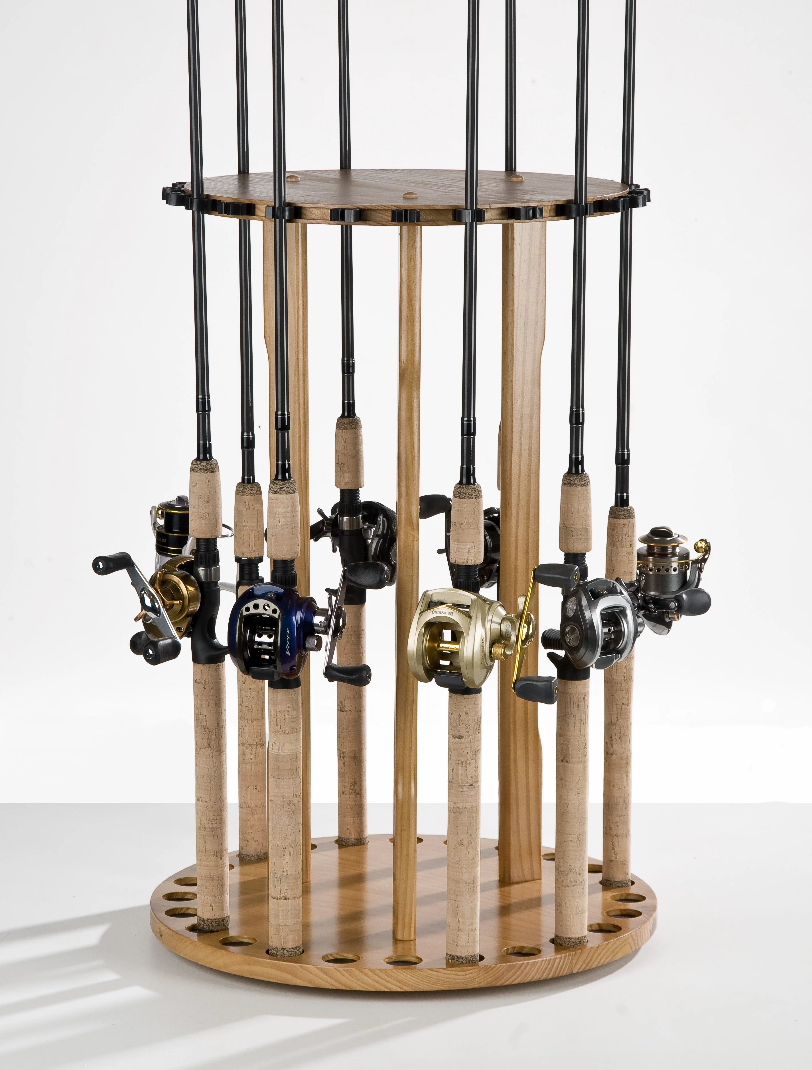 24 Capacity Oak Finish Fishing Rod Rack B890