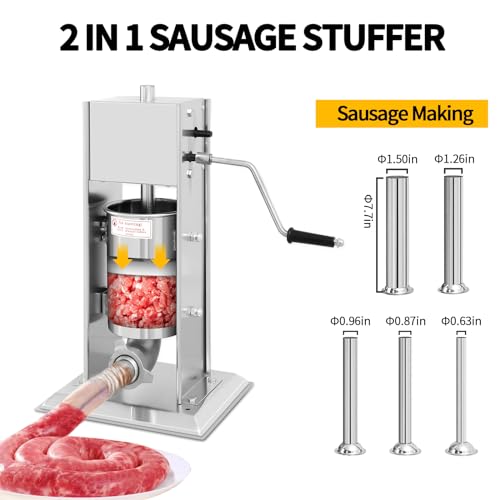 7L/14LB Stainless Steel Manual Sausage Stuffer with 5 Stuffing Tubes D22313