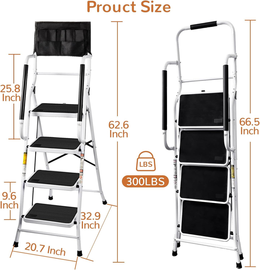 White Steel Step Ladder with Handrails and Tool Bag G82869