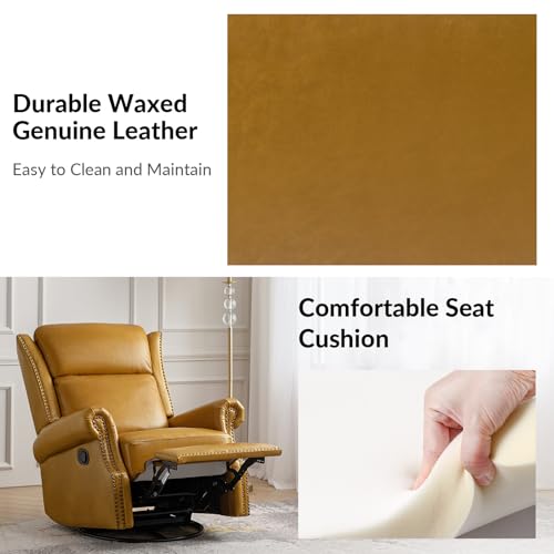 Genuine Leather Swivel Rocker Recliner with Footrest and Lumbar Support A135