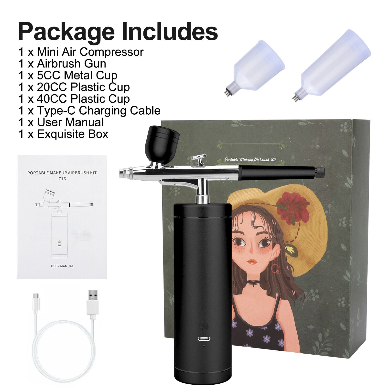 Mini Airbrush Compressor Kit Spray Gun Air Brush Paint Tool Set K89791