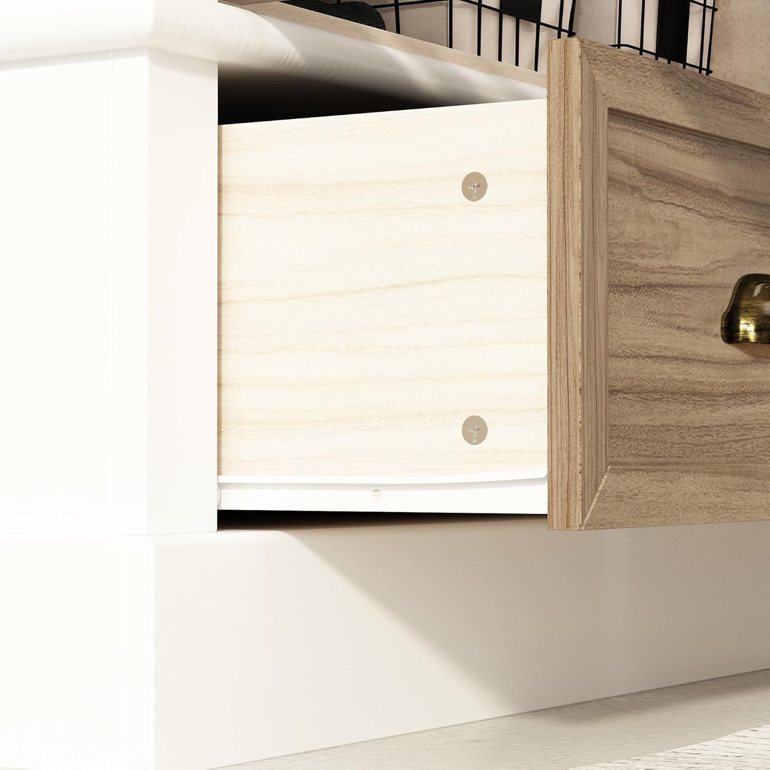 4 Doors Wardrobe Armoire with Louver Doors, Storage Shelves, 4 Drawers & Hanging Rod, Wooden Closet Storage Cabinet, Brown & White U99702