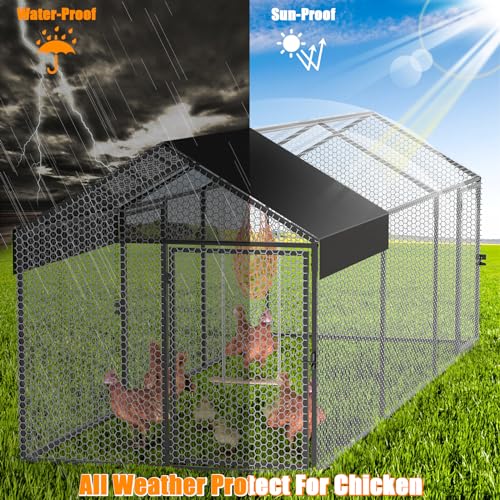 Large Metal Chicken Coop 120" L×40" W×40" H Heavy Duty Chicken Run Hen House with Waterproof Anti-UV Cover D7490