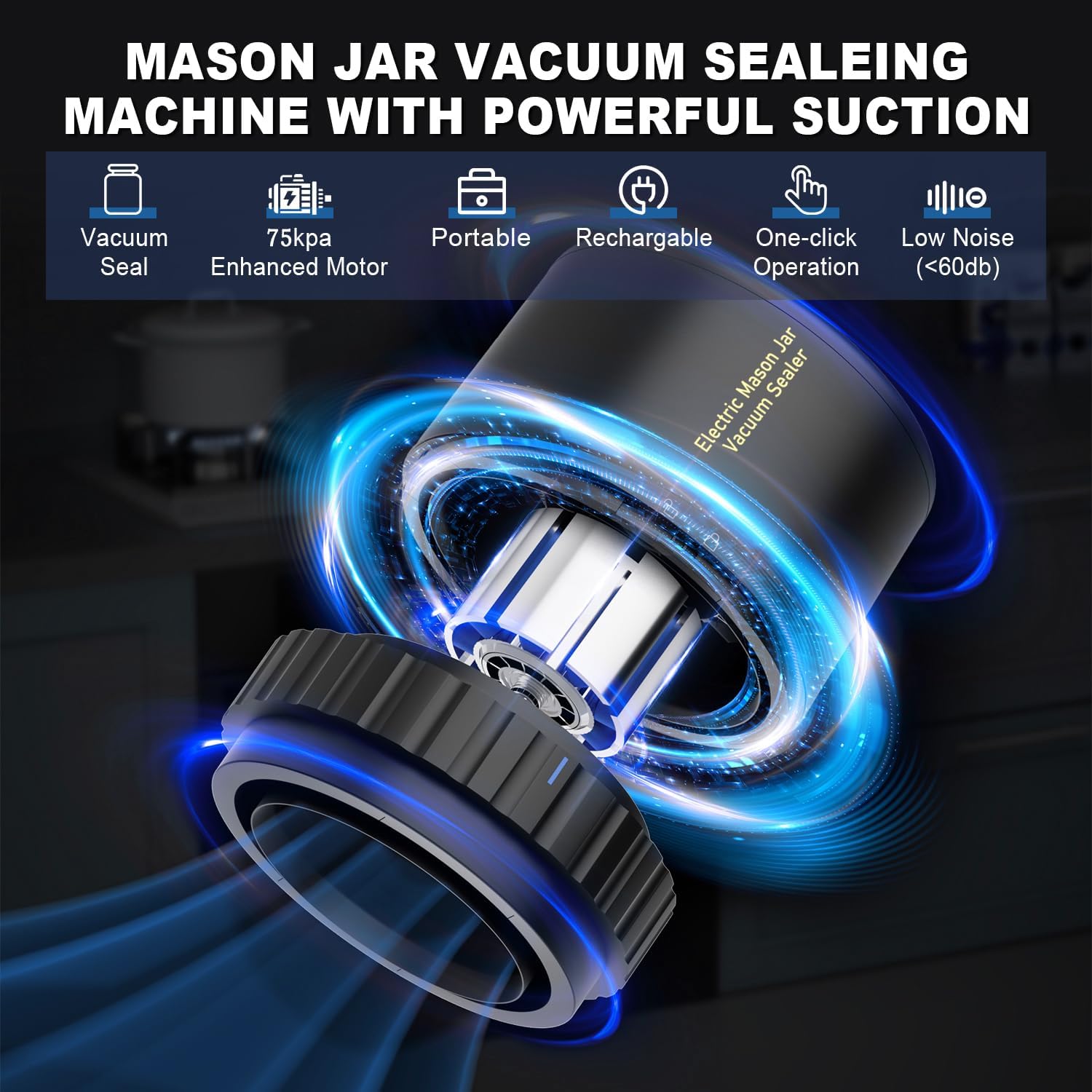 Electric Mason Jar Vacuum Sealer Kit with Wide and Regular Mouth Lids K865842