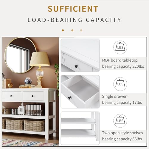 Beige 50" Solid Wood Console Table with 3 Drawers F50887