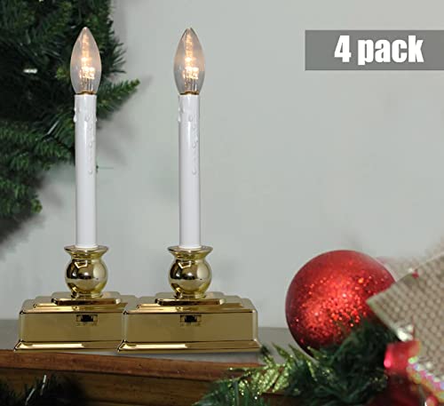 Set of 4 LED Flickering Candles with Gold Base D3125