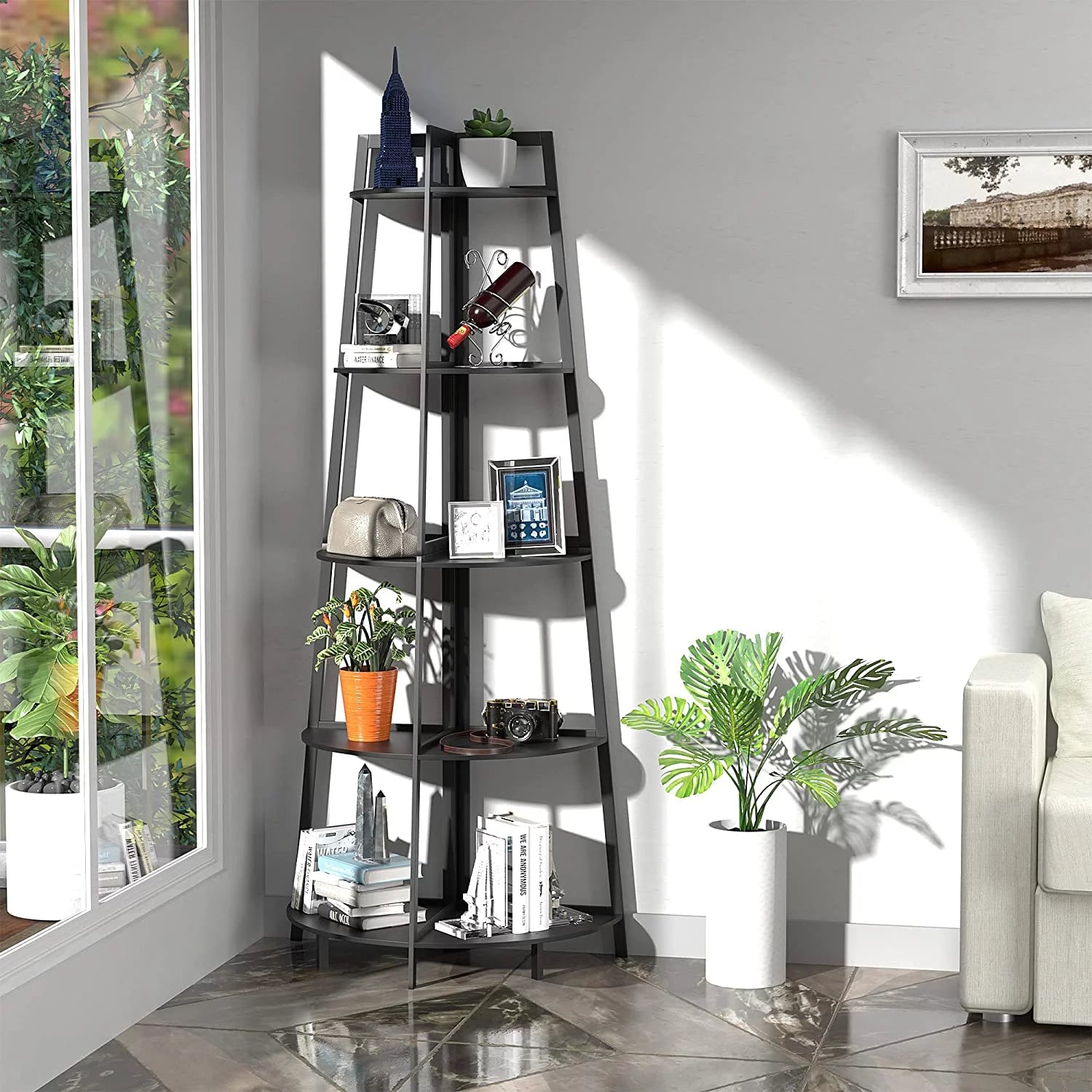 Black 5-Tier Corner Bookshelf F136