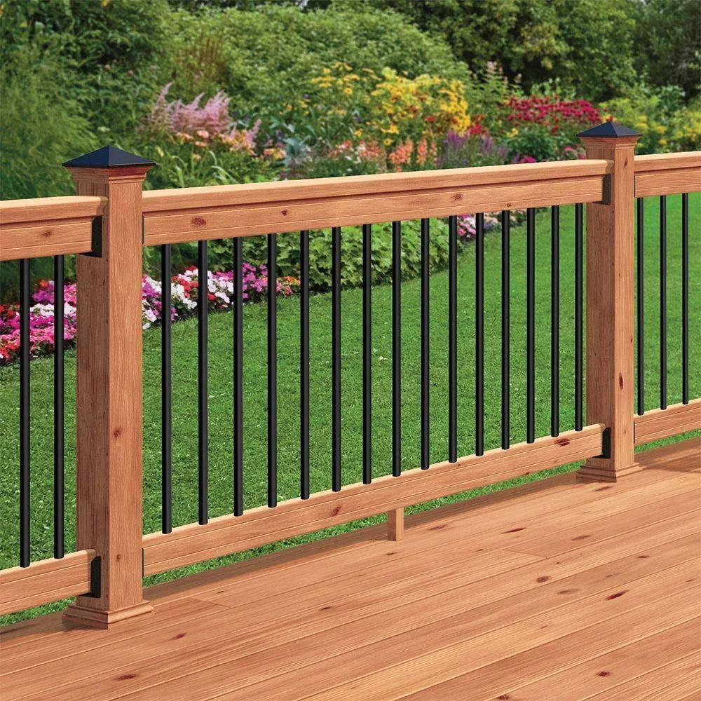 6 ft. Redwood Deck Rail Kit with Black Aluminum Balusters P9006