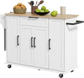 White Rolling Kitchen Island with Solid Wood Drop Leaf L252975