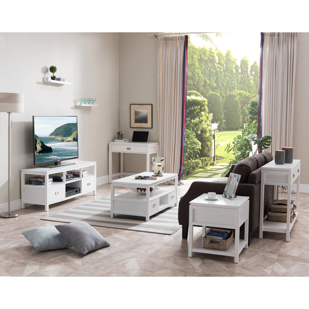 3 Piece White Wood Storage Occasional Table Set S8720