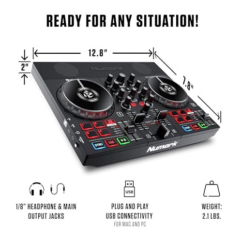 DJ Controller Bundle with Party Lights, 2 Decks, DJ Mixer, Audio Interface and DJ Headphones C13868