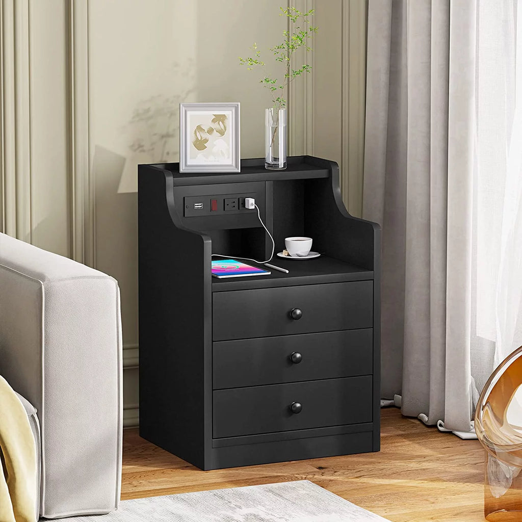 Black Nightstand Set of 2 with Storage Drawers N486620