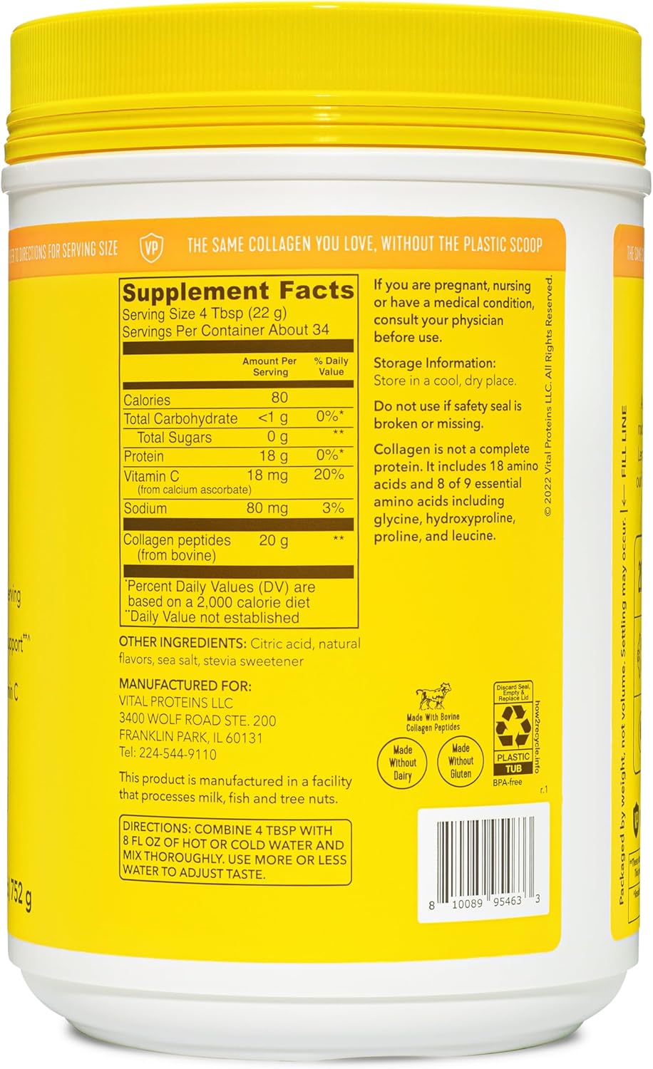 Lemon Collagen Peptides Powder 26.5 Ounce J28720