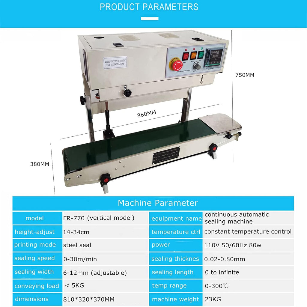 Continuous Sealing Machine Automatic Band Sealer with Digital Thermostat for Plastic Poly Bag Film 110V P565
