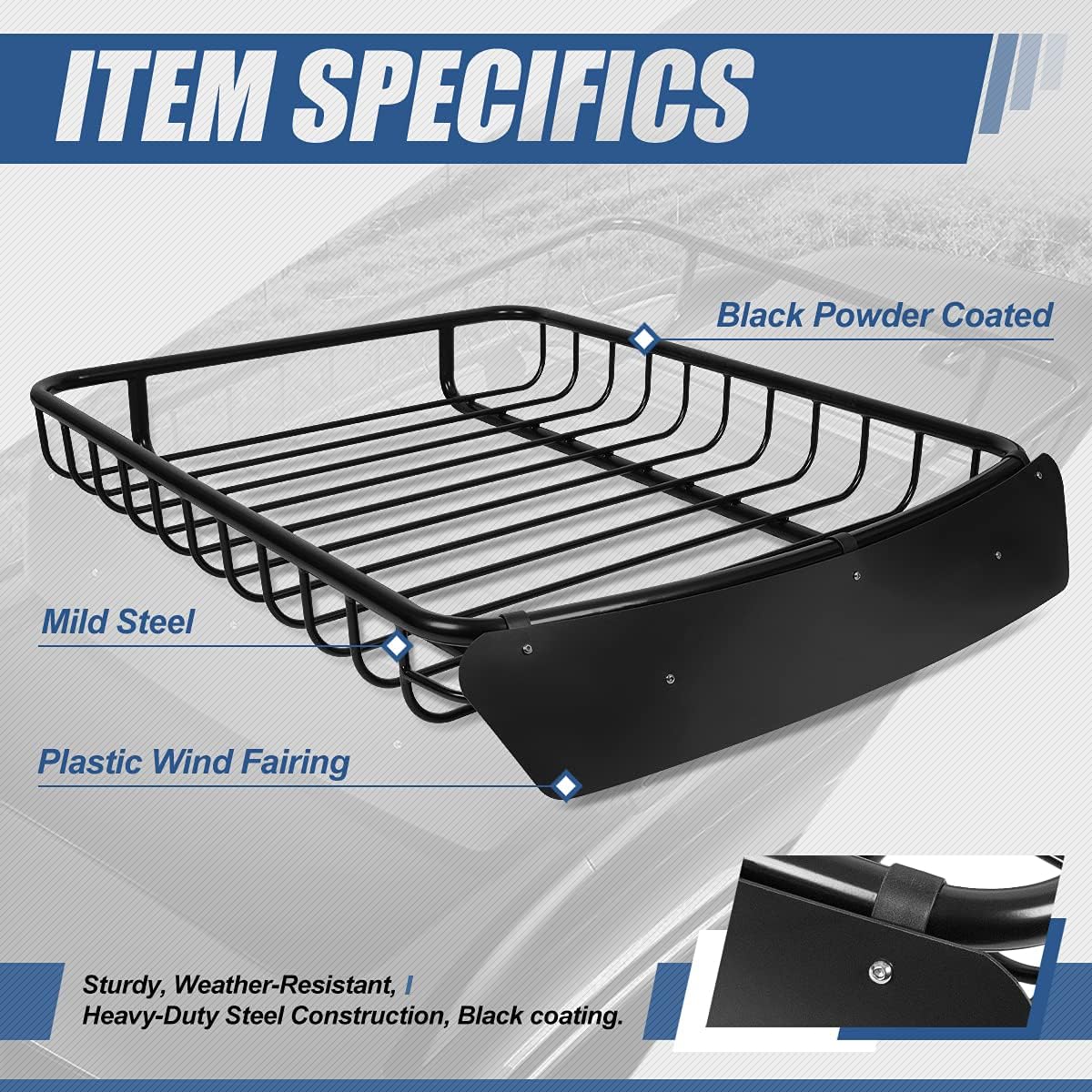 Black Mild Steel Roof Rack Cargo Carrier Basket H754983