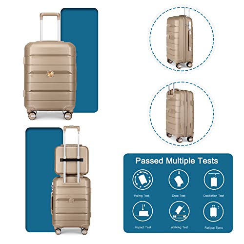 20" Carry On Luggage and 14" Mini Cosmetic Cases Travel Set Lightweight Polypropylene Hardside Suitcase with TSA Lock YKK Zipper Spinner Wheels (2 Piece Set, Ice Blue) Y27825