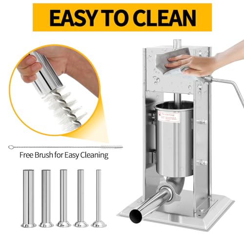 7L/14LB Stainless Steel Manual Sausage Stuffer with 5 Stuffing Tubes D22313