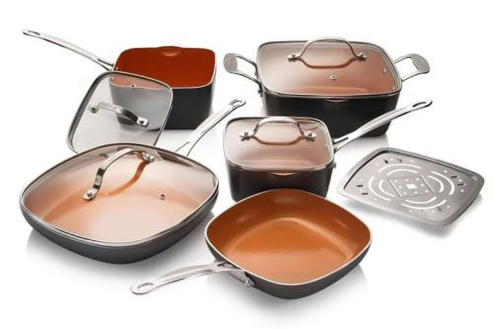 10 Piece Nonstick Ceramic Pots and Pans Set with Steamer O637