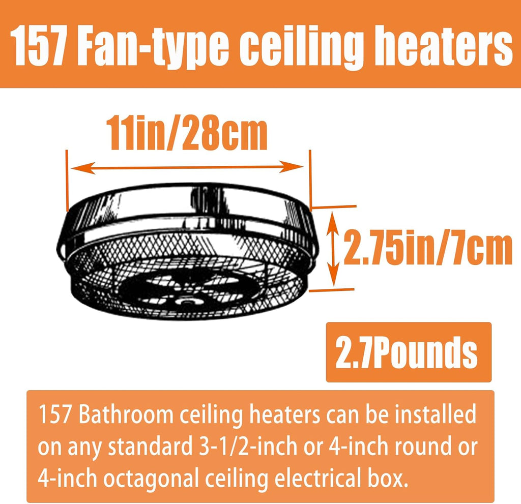 Bathroom Ceiling Heater, 1250W Instant Heat X437