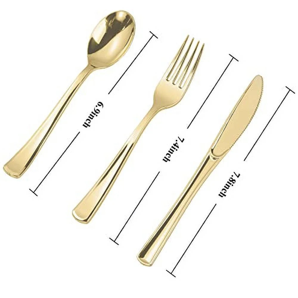 300 PCS Gold Plastic Cutlery Set N56384