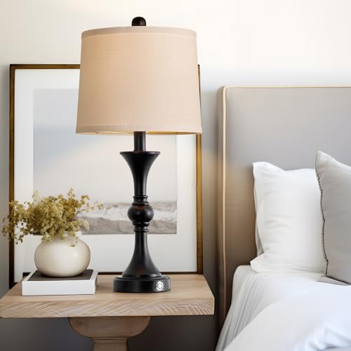 Black Fabric Drum Shade Table Lamps Set of 2 J266