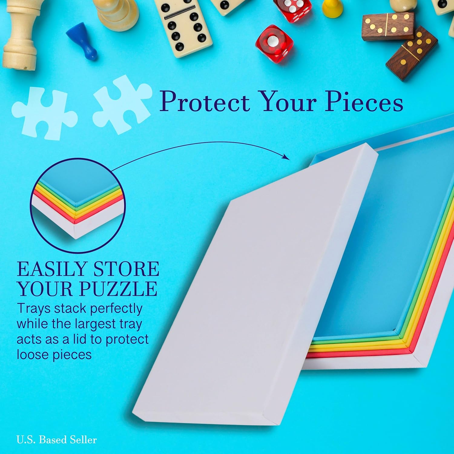 Set of 7 Nested Puzzle Tray Organizer Boxes R582